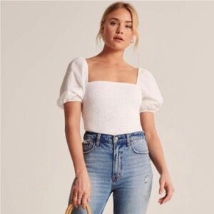 Abercrombie & Fitch smocked top with puff sleeve cotton top